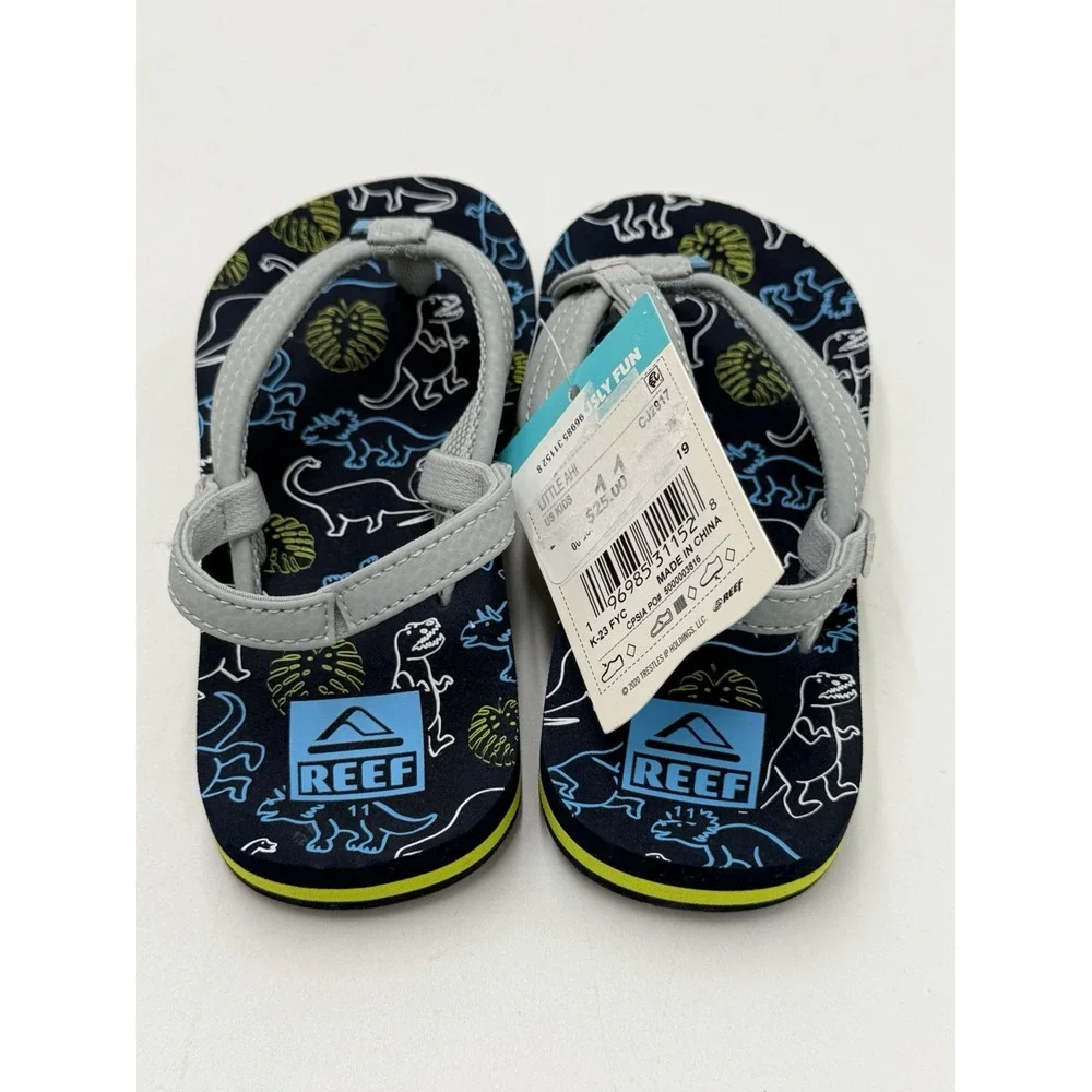 Reef Toddler Little Ahi Water Friendly Dino Flip Flop Boys Girls Size 11 New
